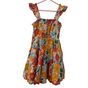 Copper Key Girls Floral Tiered Sundress, Size 7 (S) Coral Orange Teal Summer